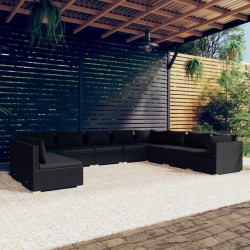 vidaXL Set de muebles de jardín 10 pzas cojines ratán sintético negro