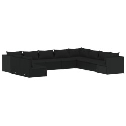 vidaXL Set de muebles de jardín 10 pzas cojines ratán sintético negro