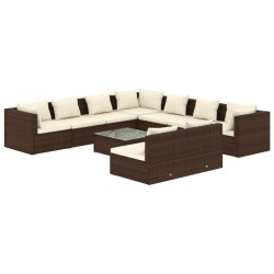 vidaXL Set muebles de jardín 10 pzas y cojines ratán sintético marrón