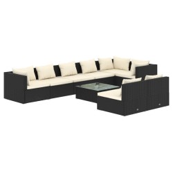 vidaXL Set de muebles de jardín 9 pzas y cojines ratán sintético negro