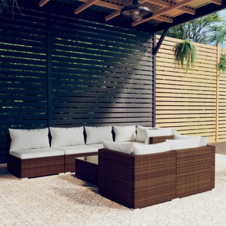 vidaXL Set sofás de jardín 8 piezas y cojines ratán sintético marrón