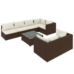 vidaXL Set sofás de jardín 8 piezas y cojines ratán sintético marrón