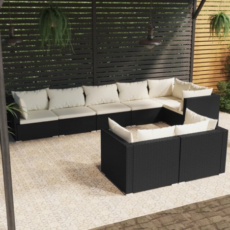 vidaXL Set de muebles de jardín 8 pzas y cojines ratán sintético negro