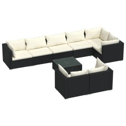 vidaXL Set de muebles de jardín 9 pzas y cojines ratán sintético negro