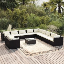 vidaXL Set de sofás de jardín 12 pzas cojines ratán sintético negro