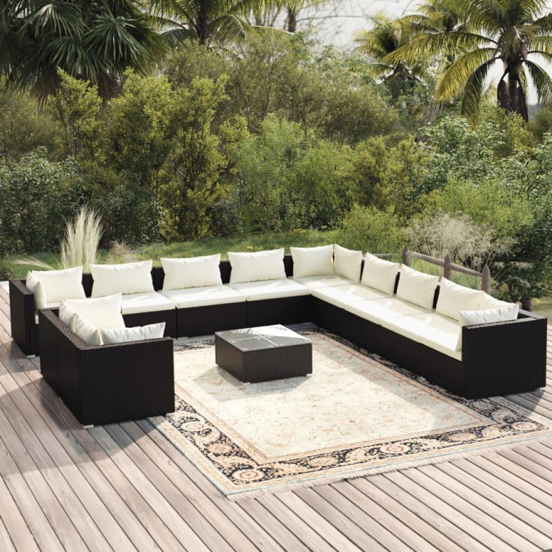vidaXL Set de sofás de jardín 12 pzas cojines ratán sintético negro vidaXL Set de sofás de jardín 12 pzas cojines ratán sintético negro