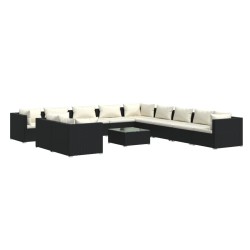 vidaXL Set de sofás de jardín 12 pzas cojines ratán sintético negro