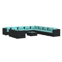 vidaXL Set de sofás de jardín 12 pzas cojines ratán sintético negro