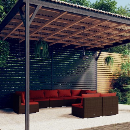 vidaXL Set muebles de jardín 9 piezas y cojines ratán sintético marrón