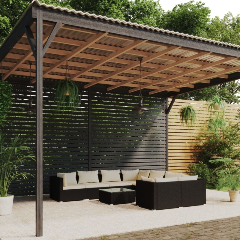 vidaXL Set de muebles de jardín 9 pzas y cojines ratán sintético negro