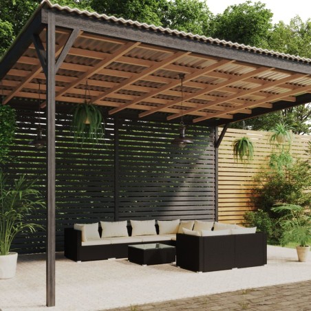 vidaXL Set de muebles de jardín 9 pzas y cojines ratán sintético negro