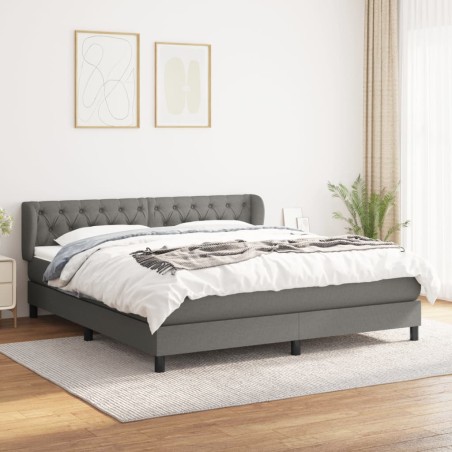 vidaXL Cama box spring con colchón tela gris oscuro 160x200 cm