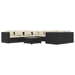 vidaXL Set de muebles de jardín 9 pzas y cojines ratán sintético negro