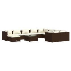 vidaXL Set muebles de jardín 11 pzas y cojines ratán sintético marrón