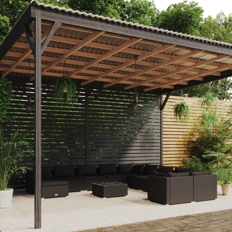 vidaXL Set de muebles de jardín 12 pzas cojines ratán sintético negro vidaXL Set de muebles de jardín 12 pzas cojines ratán sintético negro