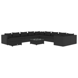 vidaXL Set de muebles de jardín 12 pzas cojines ratán sintético negro