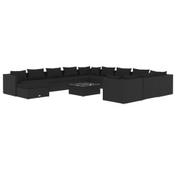 vidaXL Set de muebles de jardín 13 pzas cojines ratán sintético negro