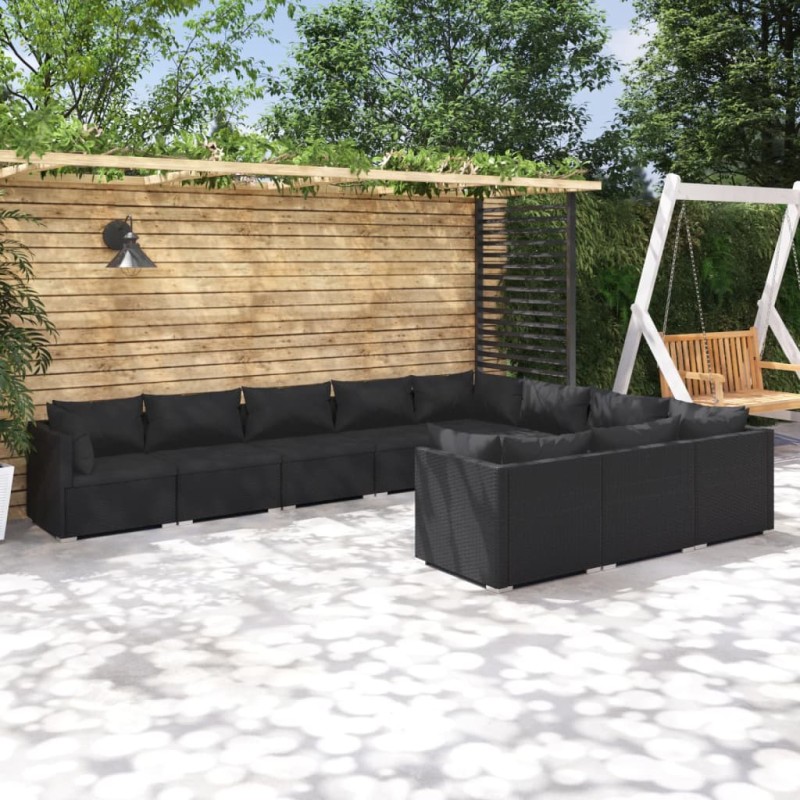 vidaXL Set de muebles de jardín 10 pzas cojines ratán sintético negro vidaXL Set de muebles de jardín 10 pzas cojines ratán sintético negro