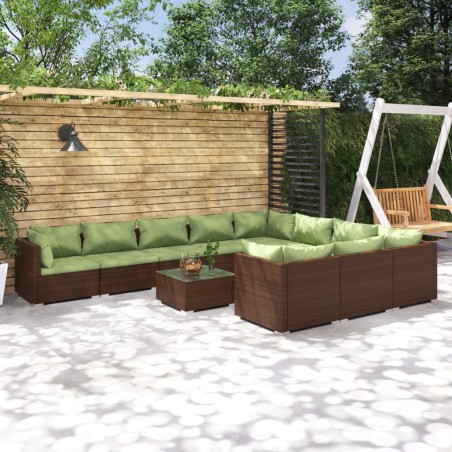vidaXL Set muebles de jardín 11 pzas y cojines ratán sintético marrón