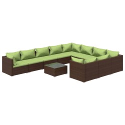 vidaXL Set muebles de jardín 11 pzas y cojines ratán sintético marrón