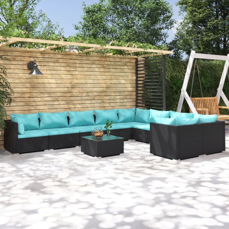 vidaXL Set de muebles de jardín 10 pzas cojines ratán sintético negro vidaXL Set de muebles de jardín 10 pzas cojines ratán sintético negro