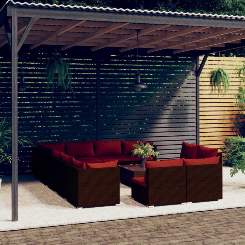 vidaXL Set muebles de jardín 13 pzas y cojines ratán sintético marrón vidaXL Set muebles de jardín 13 pzas y cojines ratán sintético marrón