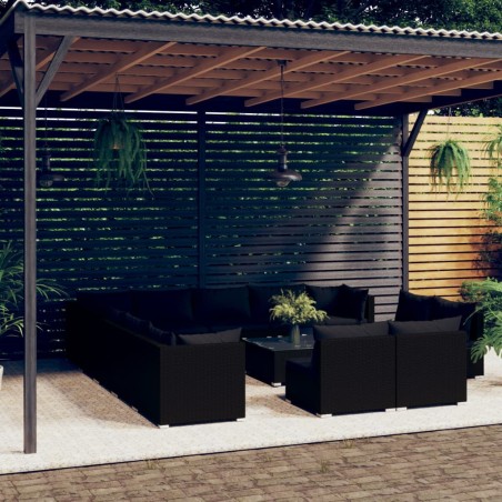 vidaXL Set de muebles de jardín 14 pzas cojines ratán sintético negro