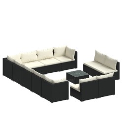 vidaXL Set de muebles de jardín 13 pzas cojines ratán sintético negro