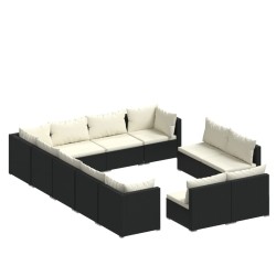vidaXL Set de muebles de jardín 12 pzas cojines ratán sintético negro