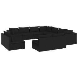 vidaXL Set de muebles de jardín 11 pzas cojines ratán sintético negro