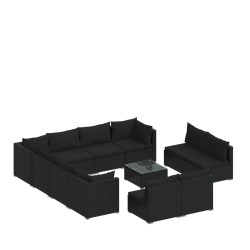 vidaXL Set de muebles de jardín 12 pzas cojines ratán sintético negro