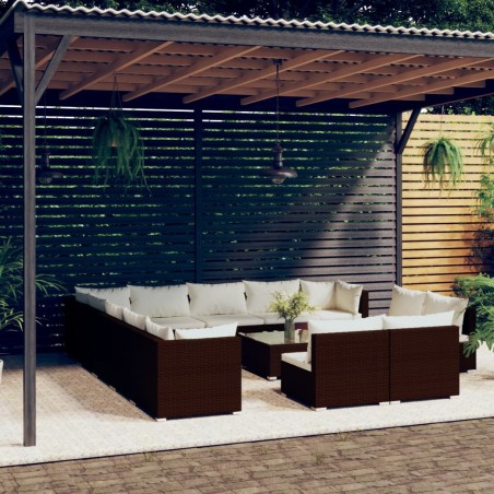 vidaXL Set muebles de jardín 14 pzas y cojines ratán sintético marrón