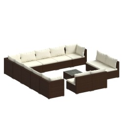 vidaXL Set muebles de jardín 14 pzas y cojines ratán sintético marrón