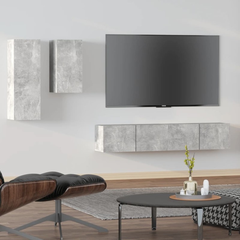 vidaXL Set de muebles de TV 4 pzas madera contrachapada gris hormigón vidaXL Set de muebles de TV 4 pzas madera contrachapada gris hormigón