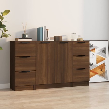 vidaXL Aparadores 3 piezas madera contrachapada marrón roble