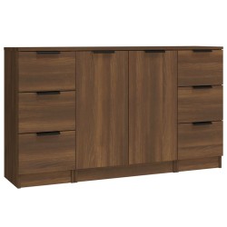 vidaXL Aparadores 3 piezas madera contrachapada marrón roble