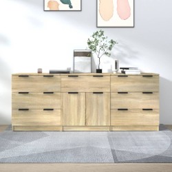 vidaXL Aparador de 3 piezas madera contrachapada color roble Sonoma
