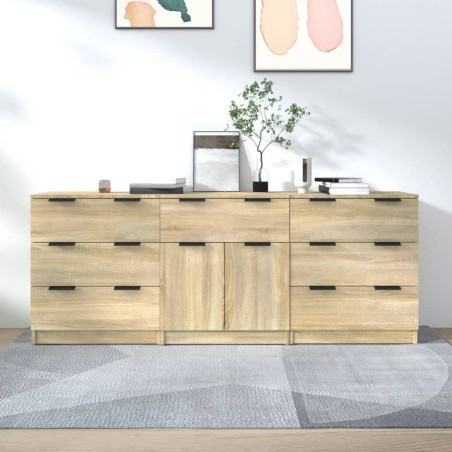 vidaXL Aparador de 3 piezas madera contrachapada color roble Sonoma