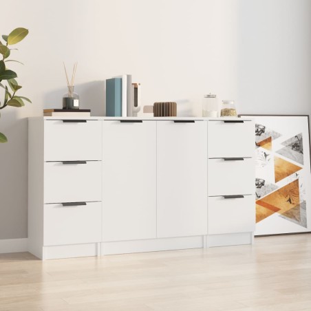 vidaXL Aparadores 3 piezas madera contrachapada blanco