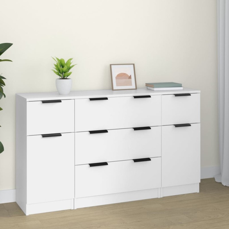 vidaXL Set de aparador de 3 piezas de madera contrachapada blanco vidaXL Set de aparador de 3 piezas de madera contrachapada blanco