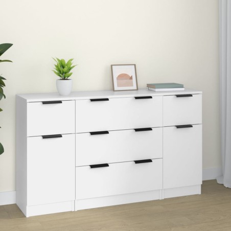 vidaXL Set de aparador de 3 piezas de madera contrachapada blanco