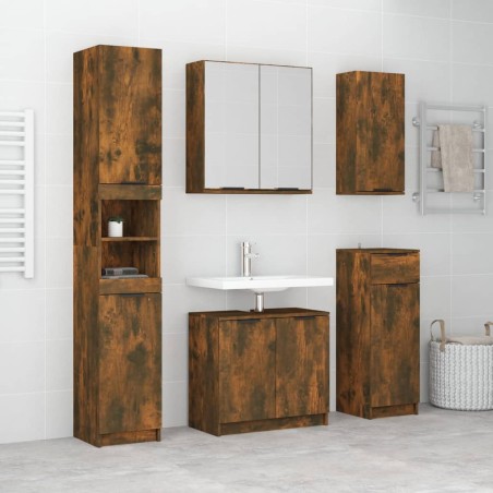 vidaXL Set muebles de baño 5 piezas madera contrachapada roble ahumado
