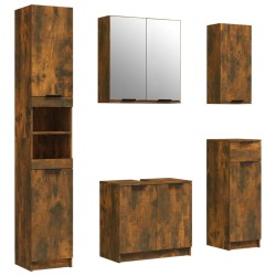 vidaXL Set muebles de baño 5 piezas madera contrachapada roble ahumado