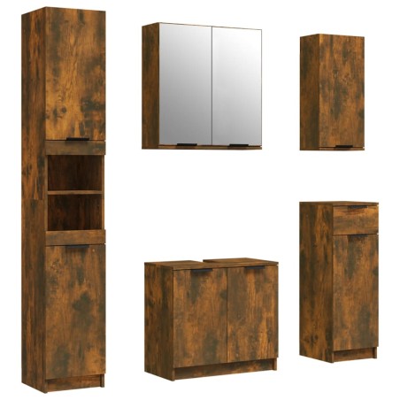 vidaXL Set muebles de baño 5 piezas madera contrachapada roble ahumado