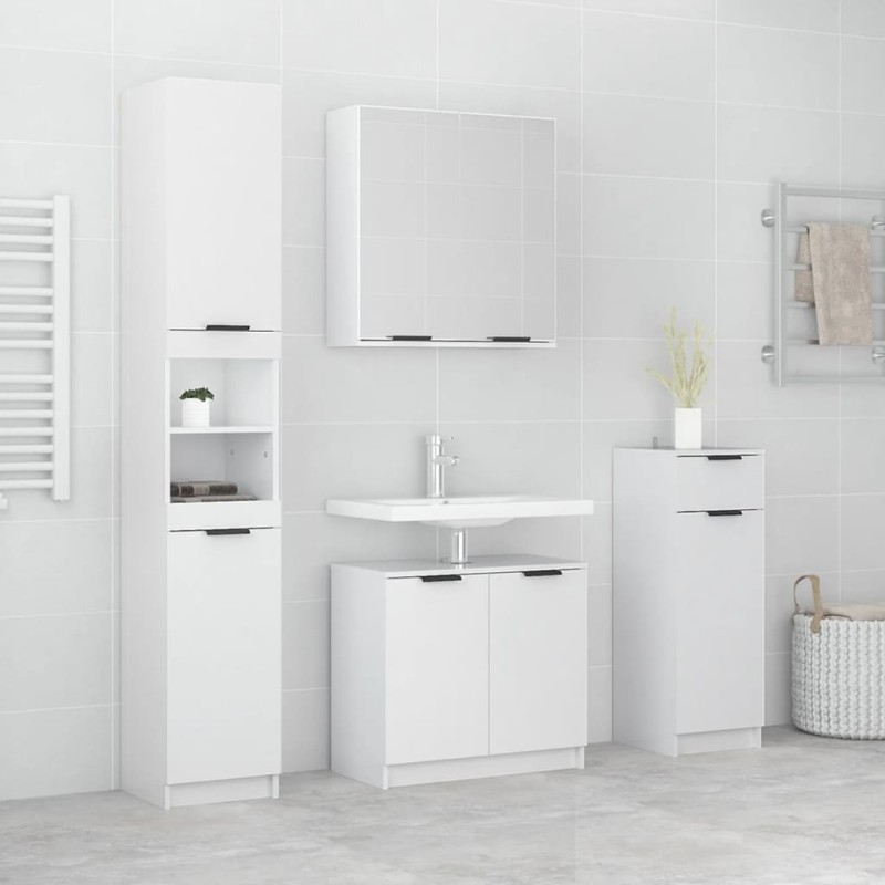 vidaXL Set muebles de baño 4 piezas madera contrachapada blanco brillo