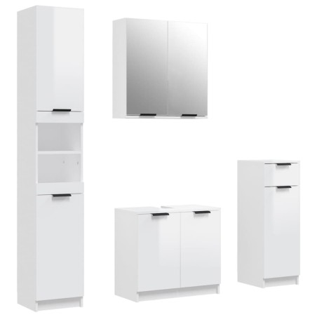vidaXL Set muebles de baño 4 piezas madera contrachapada blanco brillo