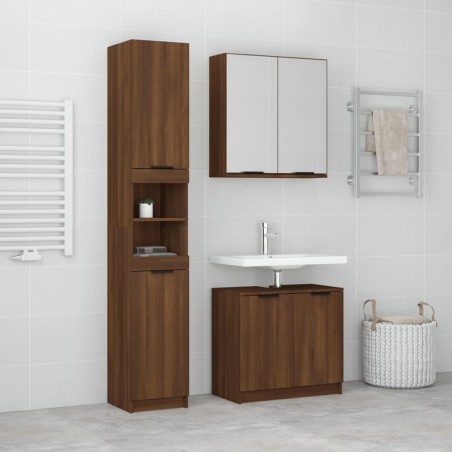 vidaXL Set de muebles de baño 3 pzas madera contrachapada roble marrón