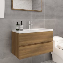 vidaXL Mueble de baño con lavabo madera contrachapada marrón roble