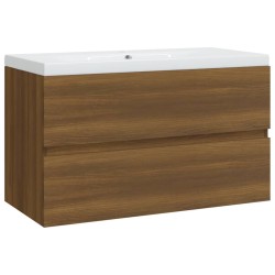 vidaXL Mueble de baño con lavabo madera contrachapada marrón roble