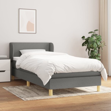 vidaXL Cama box spring con colchón tela gris oscuro 80x200 cm